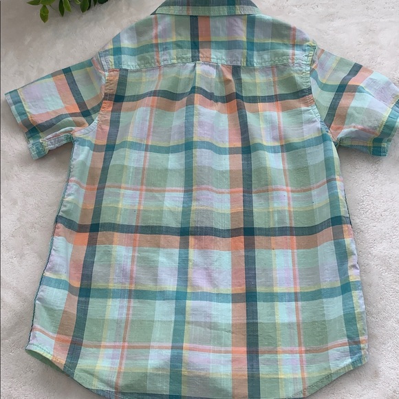 Cat & Jack Button Down Shirt 8 Short Sleeves Mint Green Orange EUC - Picture 8 of 9